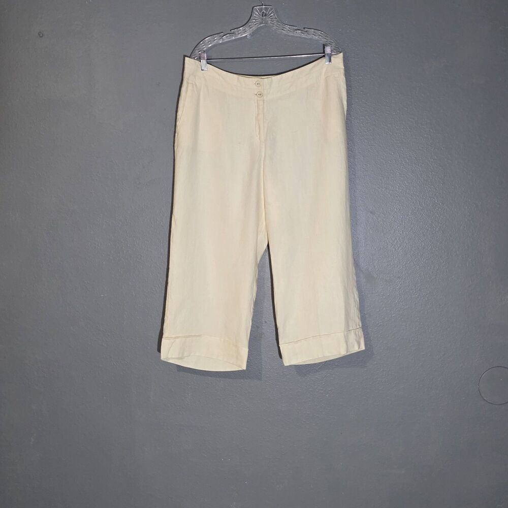 J. Jill Love Linen Beige 100% Linen Wide Leg Cropped Pants Sz 16